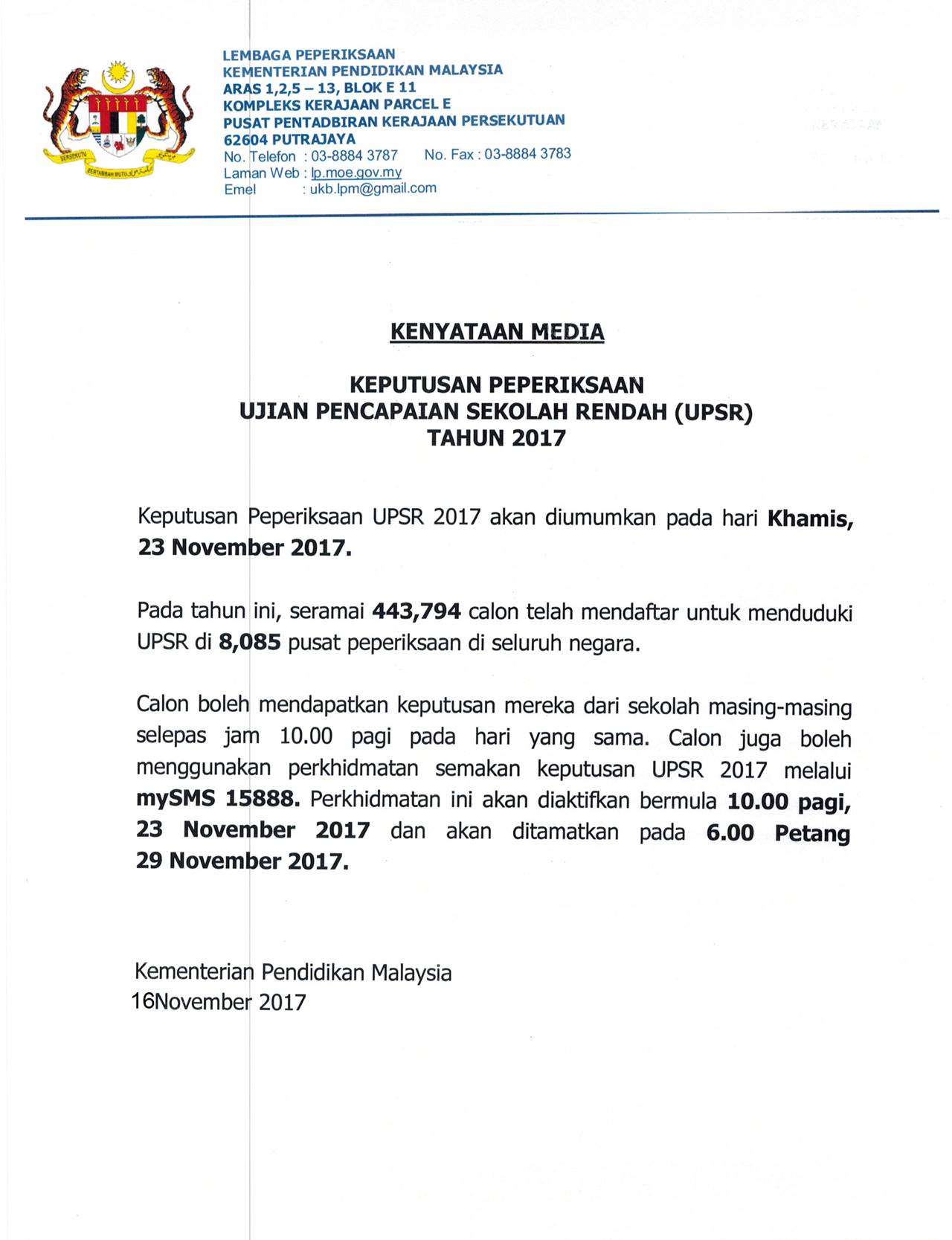 kenyataan media upsr 2017