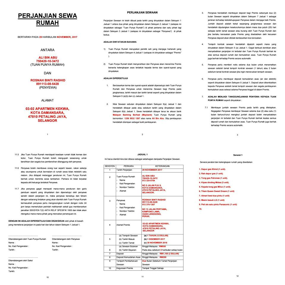 surat perjanjian sewa rumah 2018