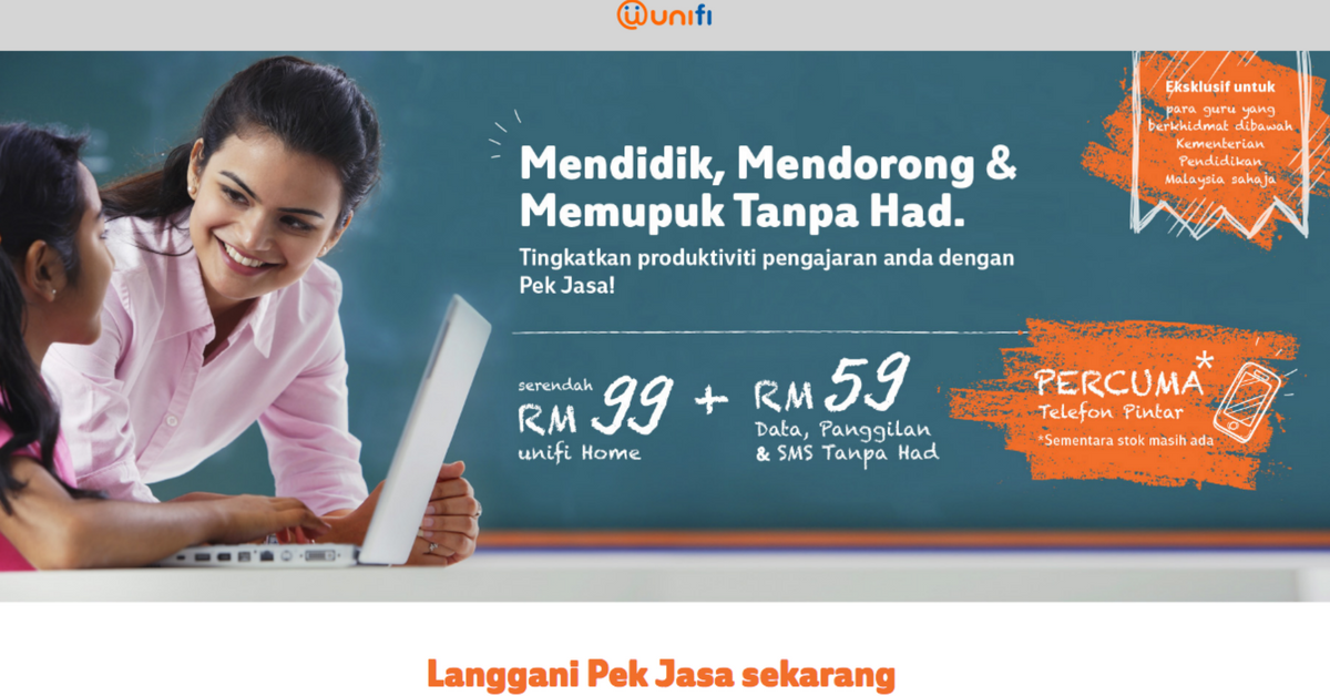 Pek Jasa: Pelan Data Internet Tanpa Had Istimewa Buat Guru Dengan Hanya RM59 Sebulan