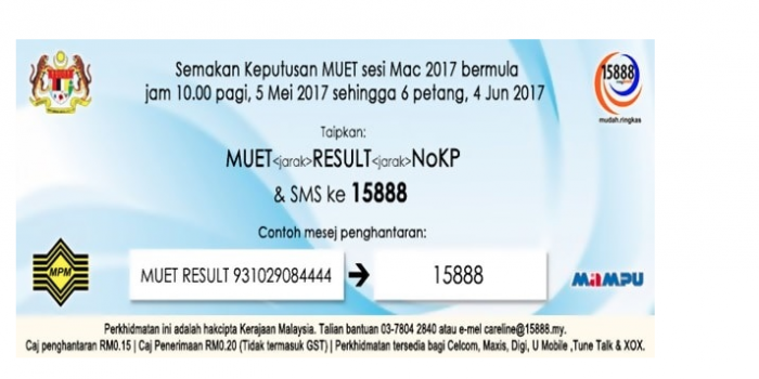 semakan keputusan muet mac sms