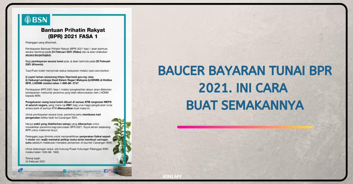 Baucer Bayaran Tunai BPR 2021. Ini Cara Buat Semakannya