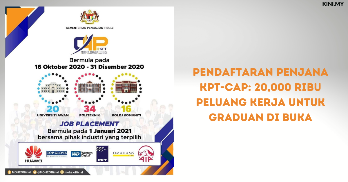 Pendaftaran PENJANA KPT-CAP: 20,000 Ribu Peluang Kerja Untuk Graduan Di Buka