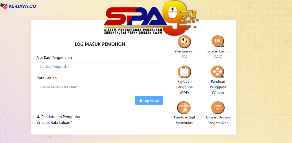 SPA9 Login : Sistem Pendaftaran Pekerjaan Dalam Perkhidmatan Awam