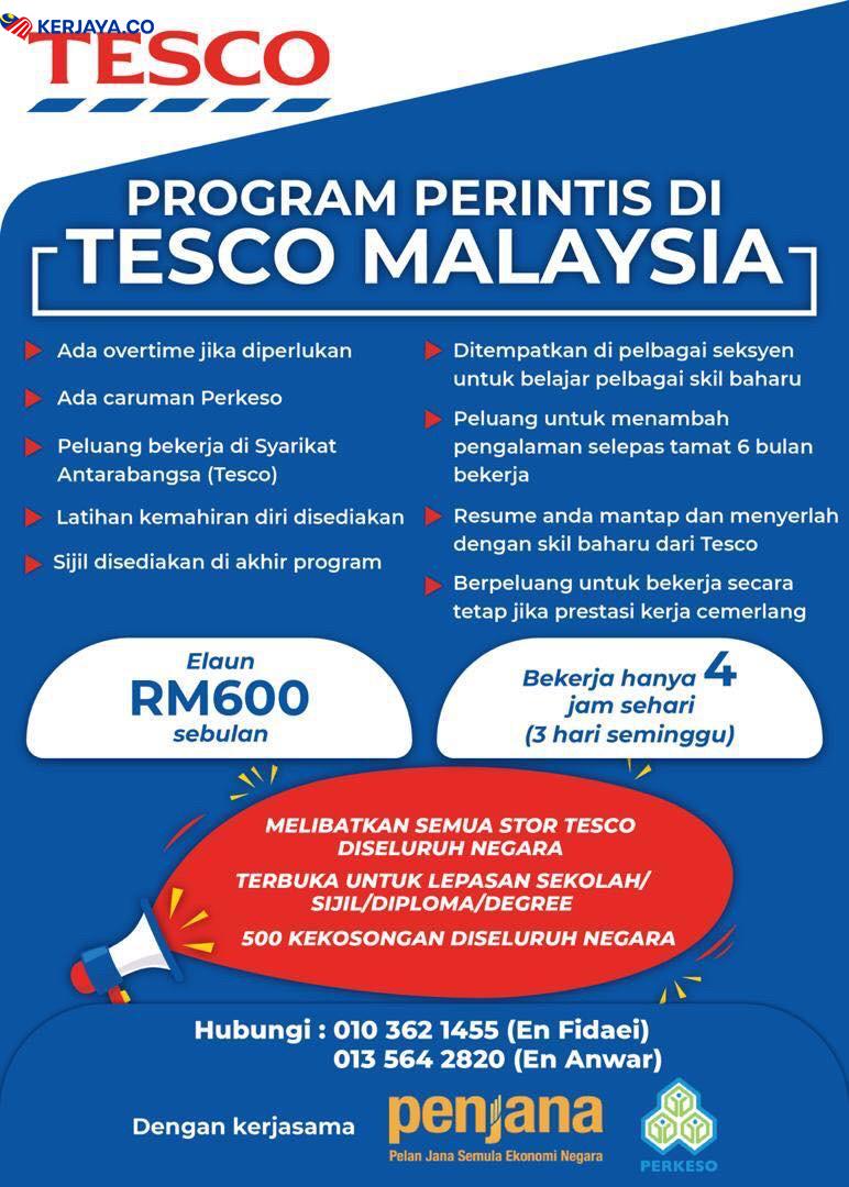 500 Kekosongan Program Perintis TESCO Malaysia Di Seluruh Negeri Dengan Elaun RM600 Sebulan