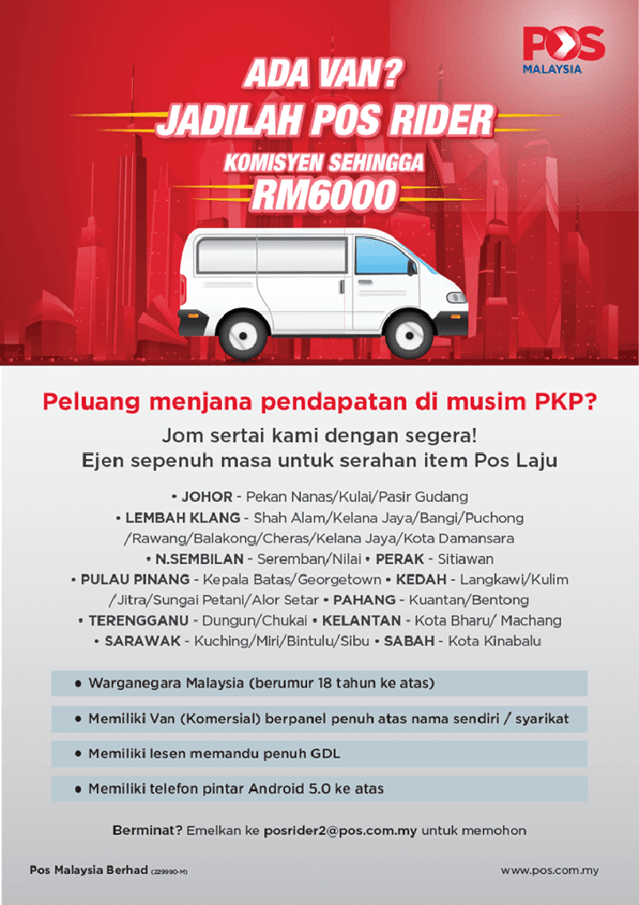 Komisen RM10,000 Sebulan, Cepat Mohon Pos Rider Malaysia Sekarang