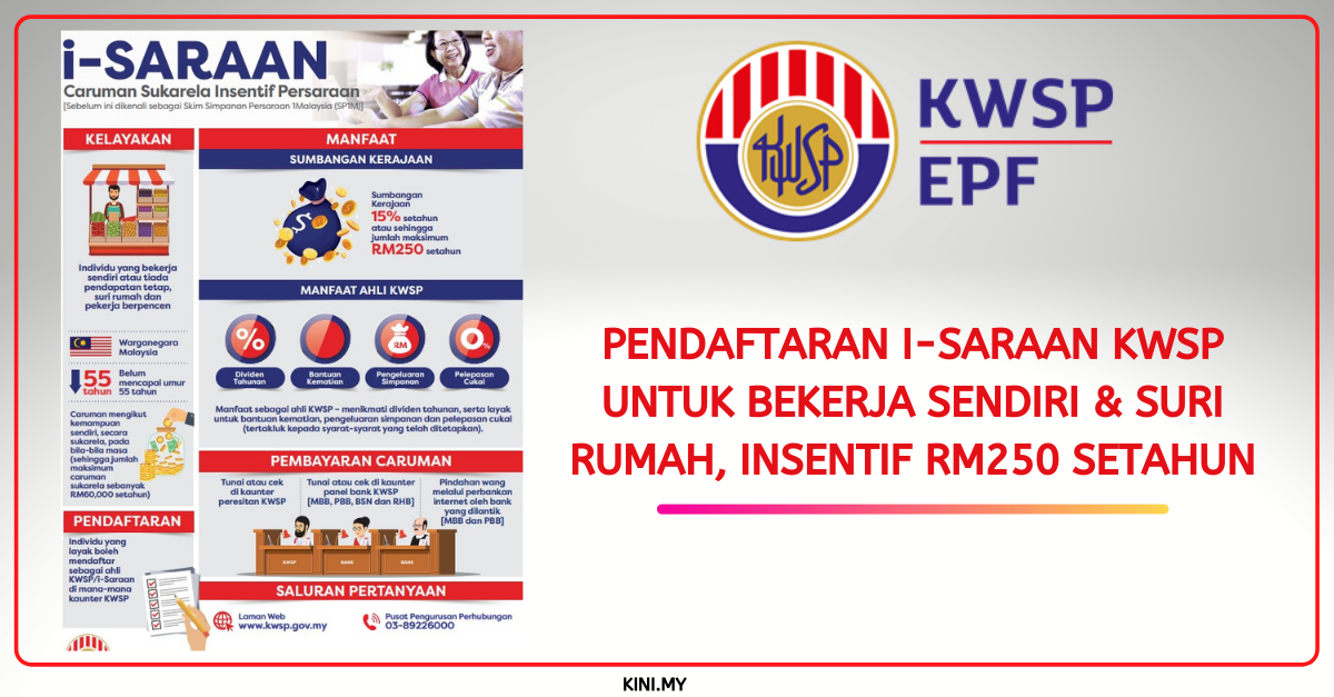 Pendaftaran i-Saraan KWSP Untuk Bekerja Sendiri & Suri Rumah, Insentif RM250 Setahun