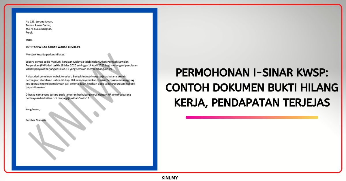Permohonan i-Sinar KWSP: Contoh Dokumen Bukti Hilang Kerja, Pendapatan Terjejas