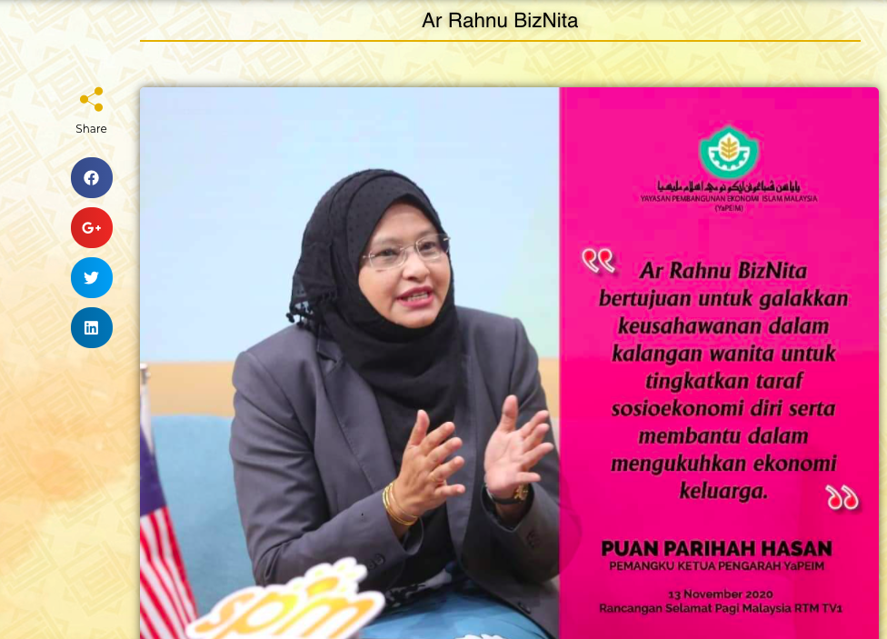 Mohon Modal Perniagaan Melalui Ar Rahnu Biznita YaPEIM. Semak Syarat Permohoan Disini