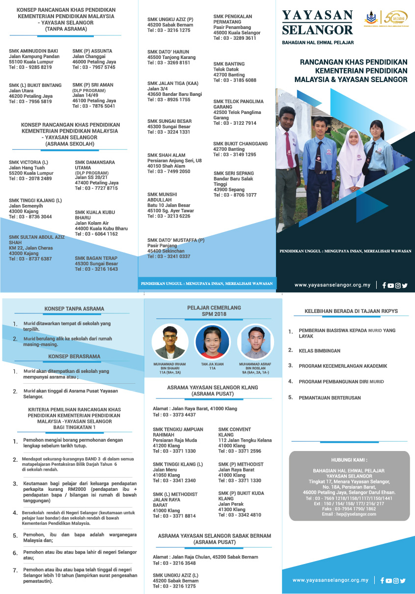 1 Disember Ini Penempatan Murid Tingkatan 1 Rancangan Khas Pendidikan Yayasan Selangor 2021. Semak Kelayakan Permohonan Disini