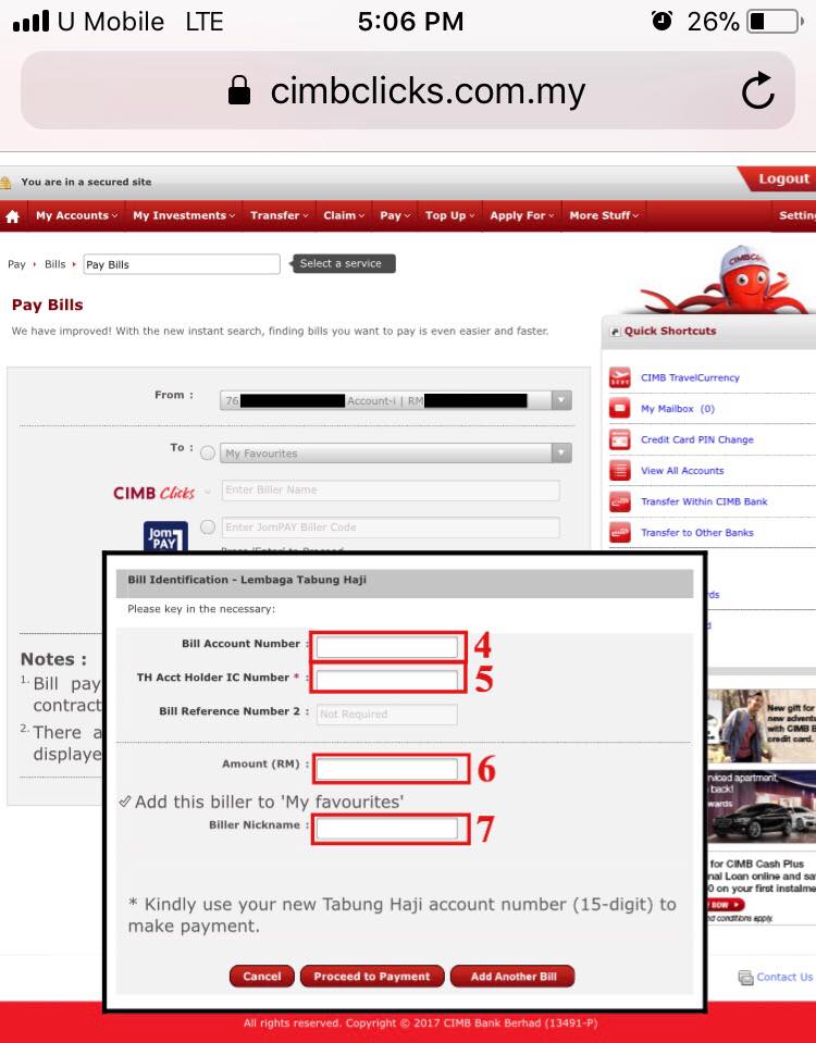 Transfer Duit Ke Tabung Haji Dari CIMB Automatik Setiap Bulan. Ikuti Langkah-Langkah Ini