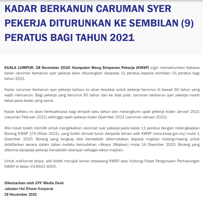 Caruman KWSP Turun 9% Dan Ini Cara Untuk Kekalkan Kadar 11%