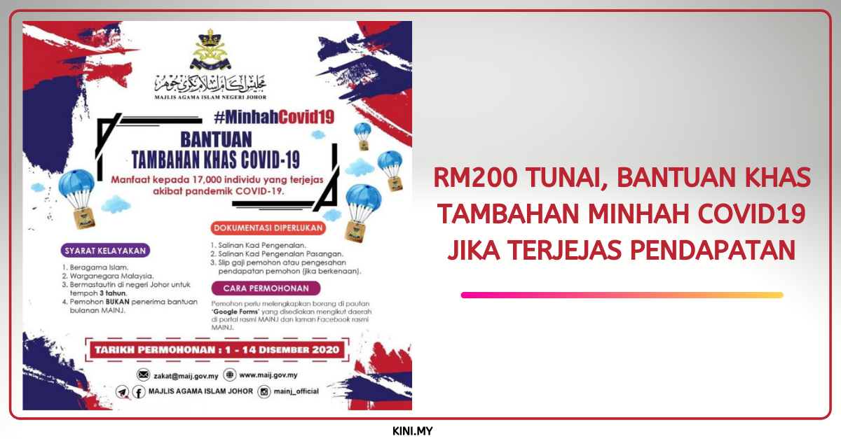 RM200 Tunai, Bantuan Khas Tambahan Minhah Covid19 Jika Terjejas Pendapatan