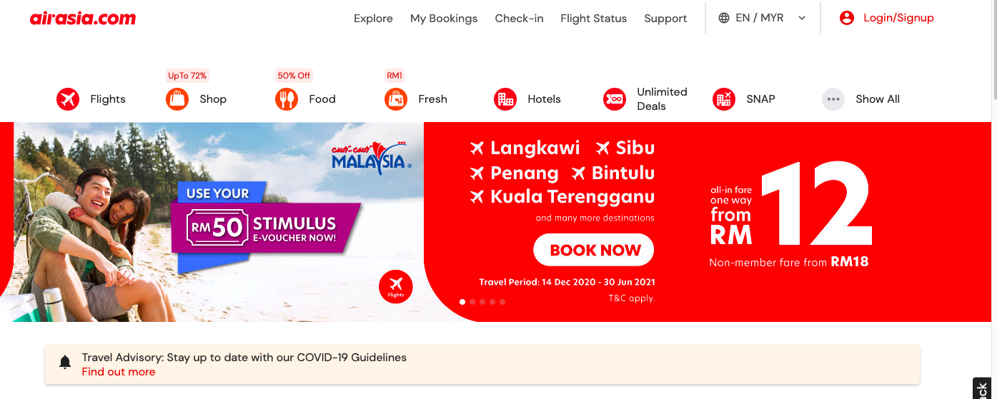 Tiket AirAsia Penerbangan Domestik RM12 Sehala Bermula 7 Disember