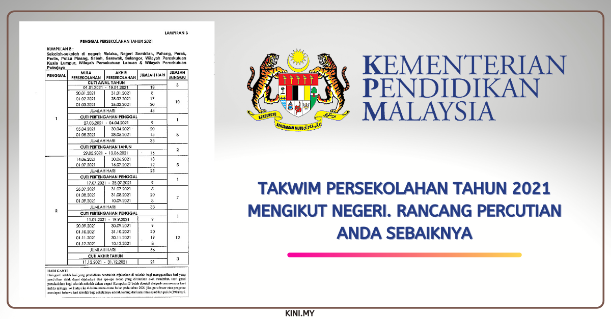 Takwim Persekolahan Tahun 2021 Mengikut Negeri. Rancang Percutian Anda Sebaiknya
