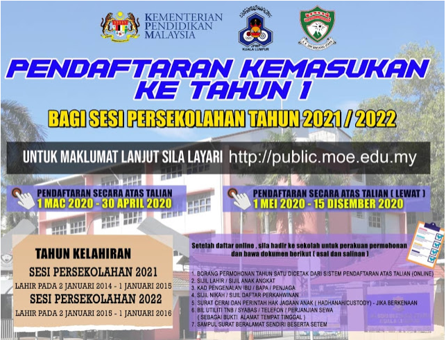 Cara Daftar Online Murid Darjah 1 Tahun 2021 / 2022. Ibu Bapa, Sila Alert