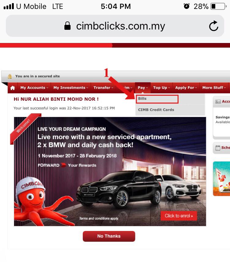 Transfer Duit Ke Tabung Haji Dari CIMB Automatik Setiap Bulan. IKuti Langkah-Langkah Ini
