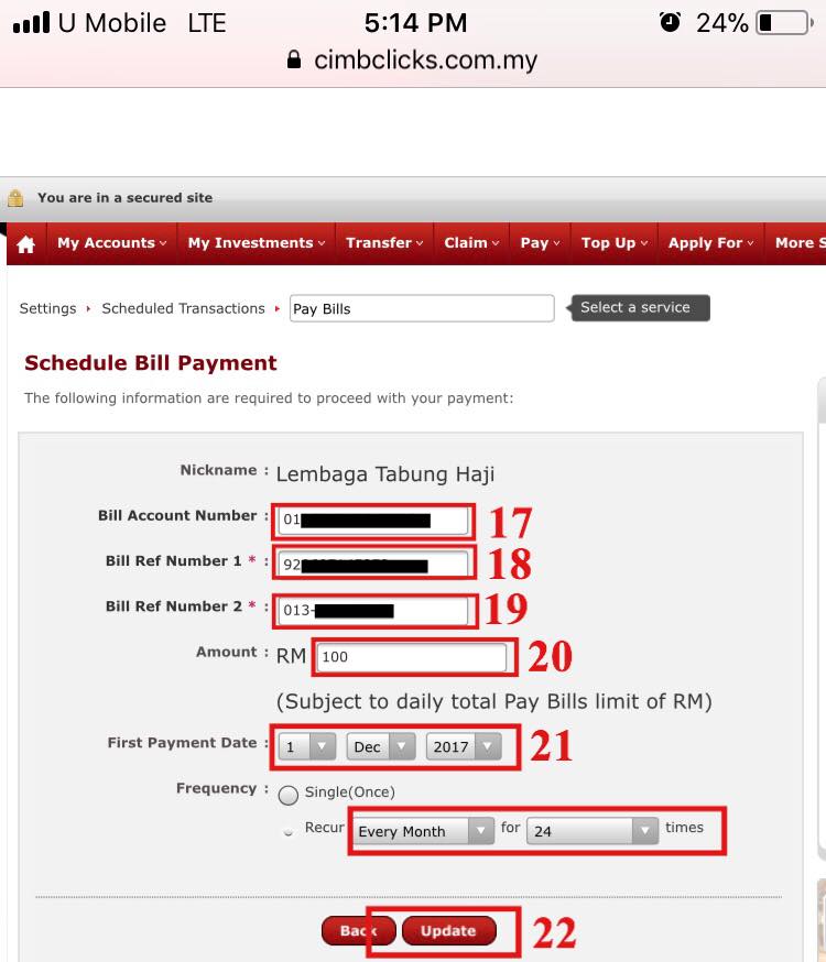 Transfer Duit Ke Tabung Haji Dari CIMB Automatik Setiap Bulan. Ikuti Langkah-Langkah Ini