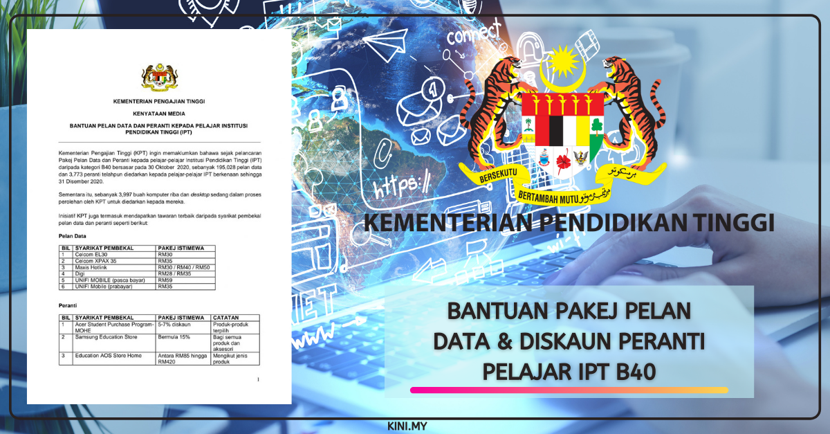 Bantuan Pakej Pelan Data & Diskaun Peranti Pelajar IPT B40