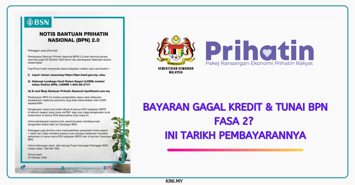 Bayaran Gagal Kredit & Tunai BPN Fasa 2? Ini Tarikh Pembayarannya