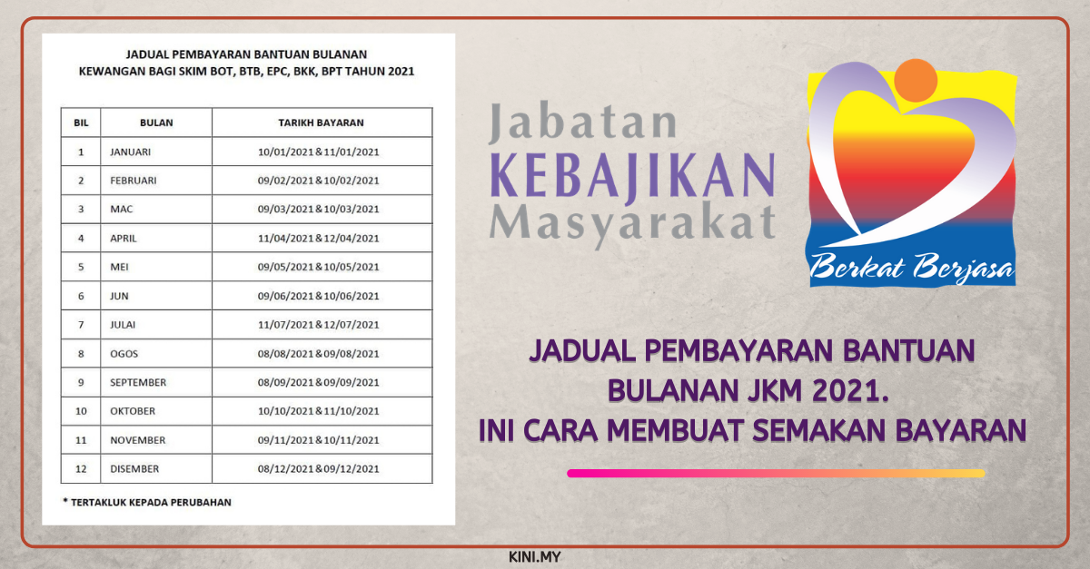 Jadual Pembayaran Bantuan Bulanan JKM 2021. Ini Cara Membuat Semakan Bayaran