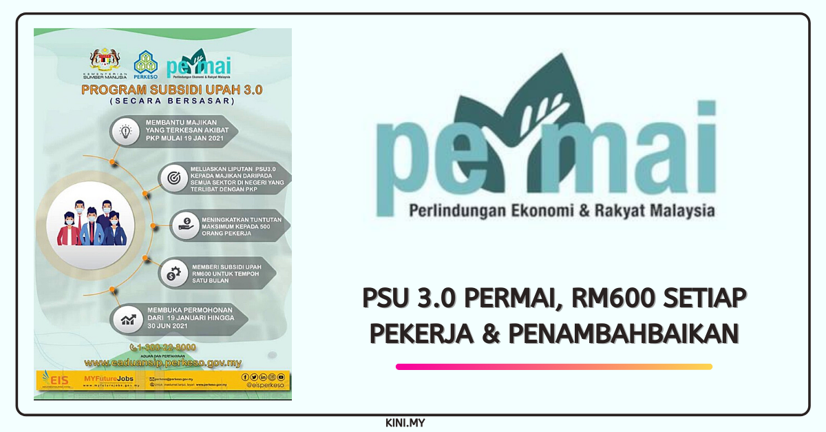 PSU 3.0 PERMAI, RM600 Setiap Pekerja & Penambahbaikan