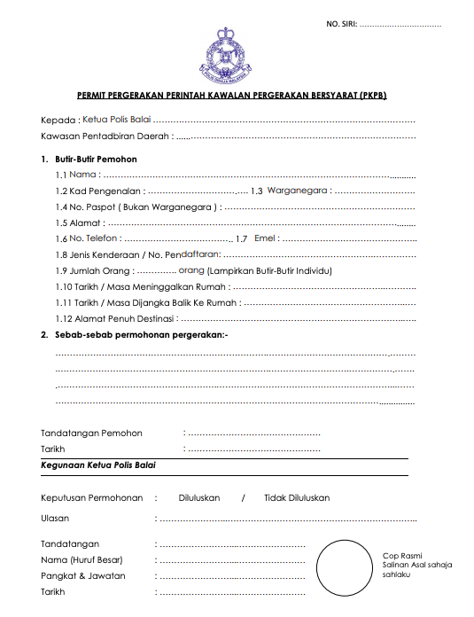 Download Contoh Surat Mohon Kebenaran Rentas Daerah / Negeri Sepanjang PKP 2021