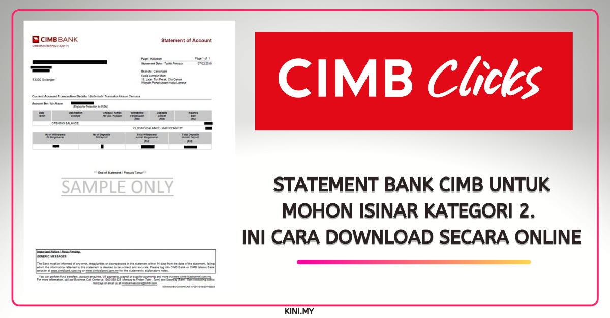 Statement Bank CIMB Untuk Mohon iSinar Kategori 2. Ini Cara Download Secara Online