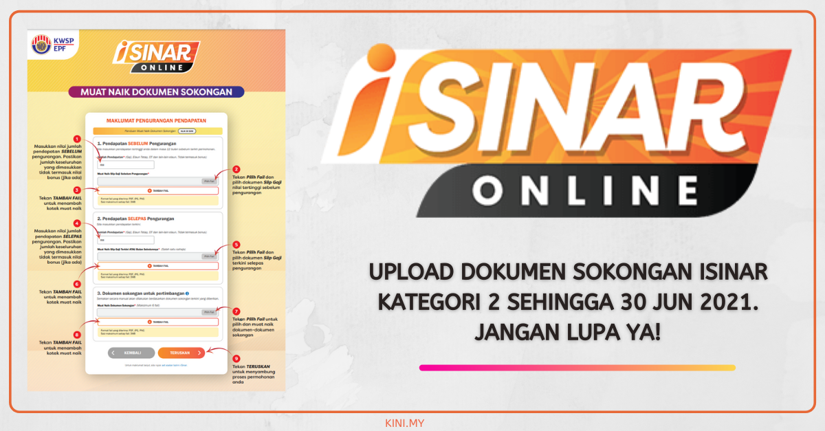Upload Dokumen Sokongan iSinar Kategori 2 Sehingga 30 Jun 2021. Jangan Lupa Ya!