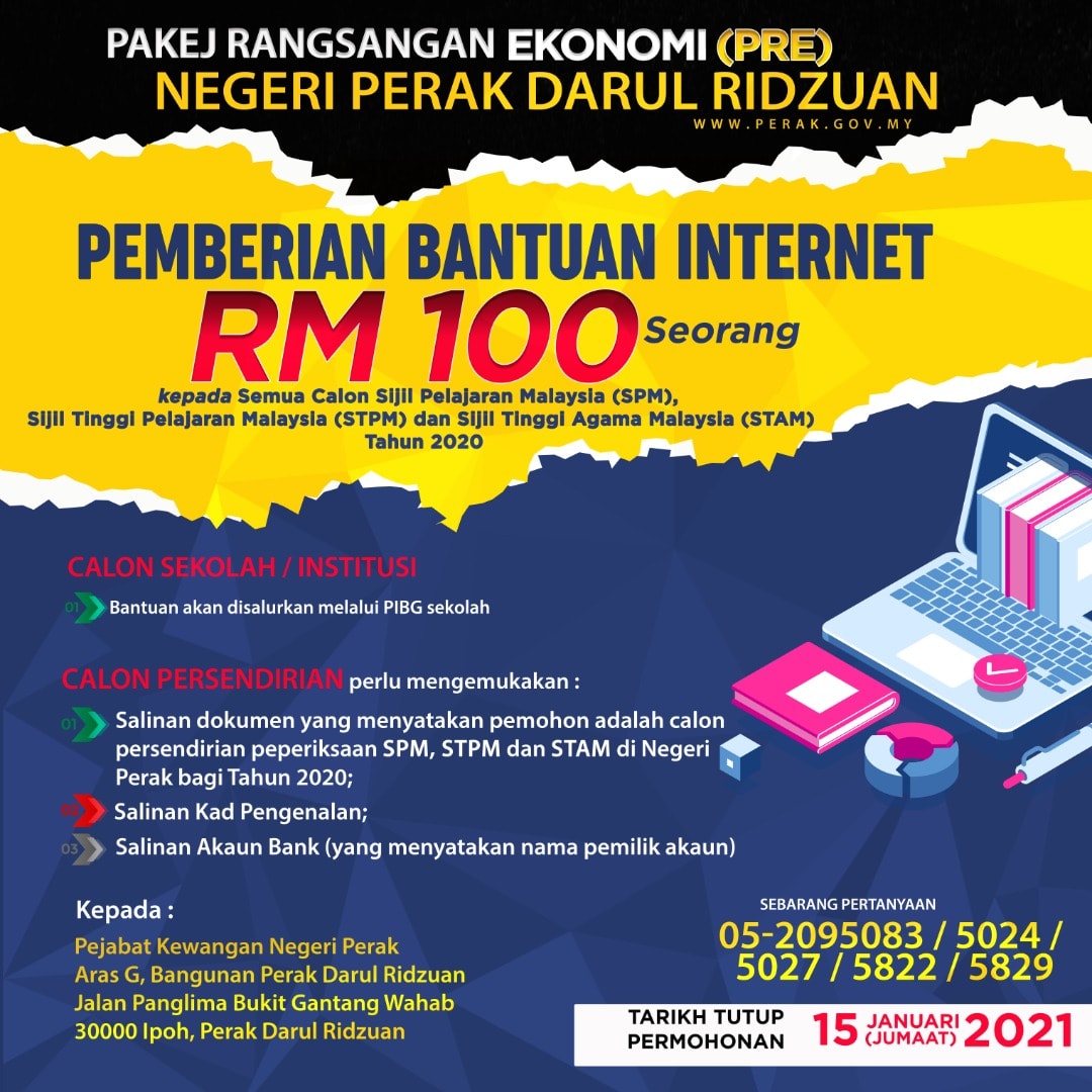 Bantuan Internet RM100 Setiap Pelajar Sekolah. Semak Cara Mohon Disini