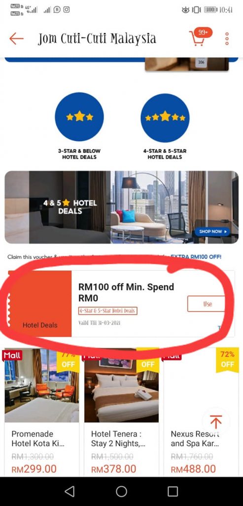 Cara Dapatkan Baucer Hotel RM100 Shopee Jom Cuti-Cuti Malaysia