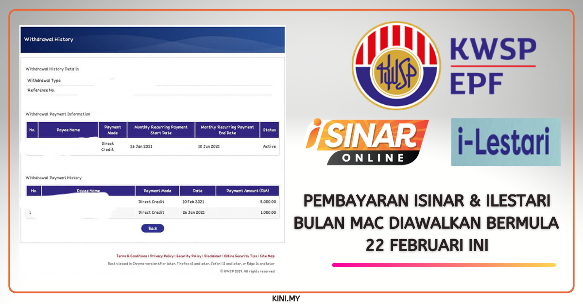 Pembayaran iSinar & iLestari Bulan Mac Diawalkan Bermula 22 Februari Ini