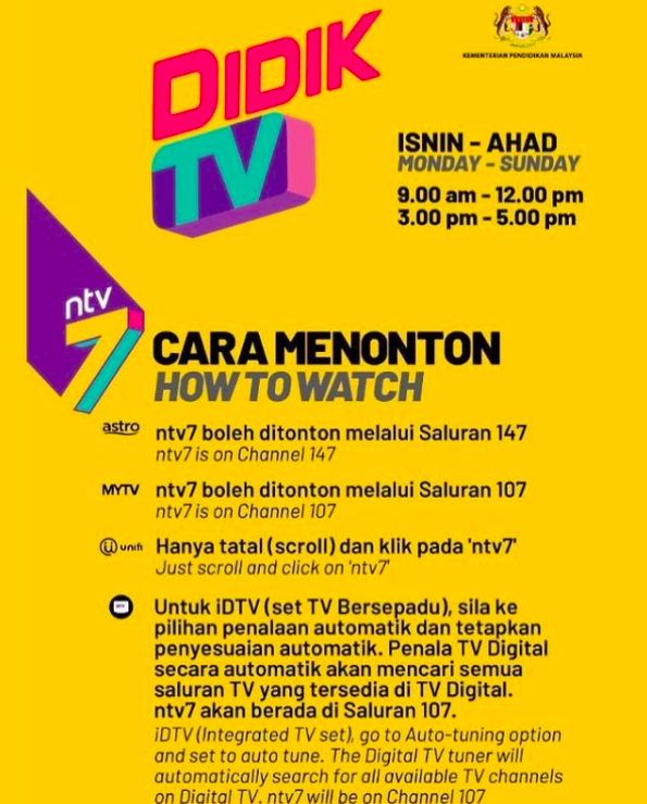 Slot Program TV Pendidikan Di Didik TV@NTV7 Ditambah KPM Khas Untuk Calon SPM