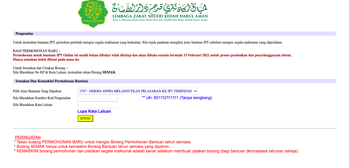 Lembaga Zakat Kedah: Skim Bantuan Awal IPT 2021. Semak Kelayakan & Mohon Disini