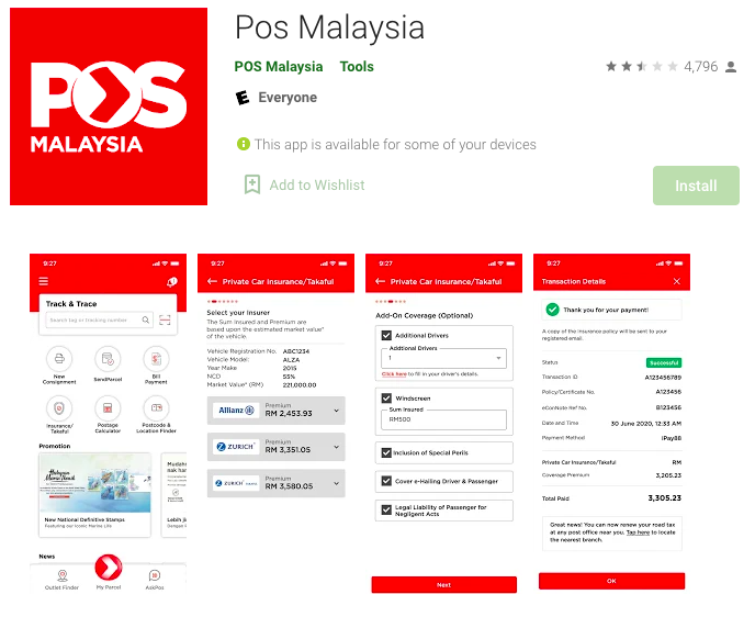 Cara Renew Insurans Kereta Bila-Bila Masa Guna Aplikasi Pos Malaysia Sahaja