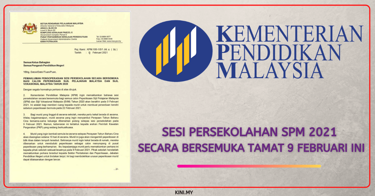 Sesi Persekolahan SPM 2021 Secara Bersemuka Tamat 9 Februari Ini