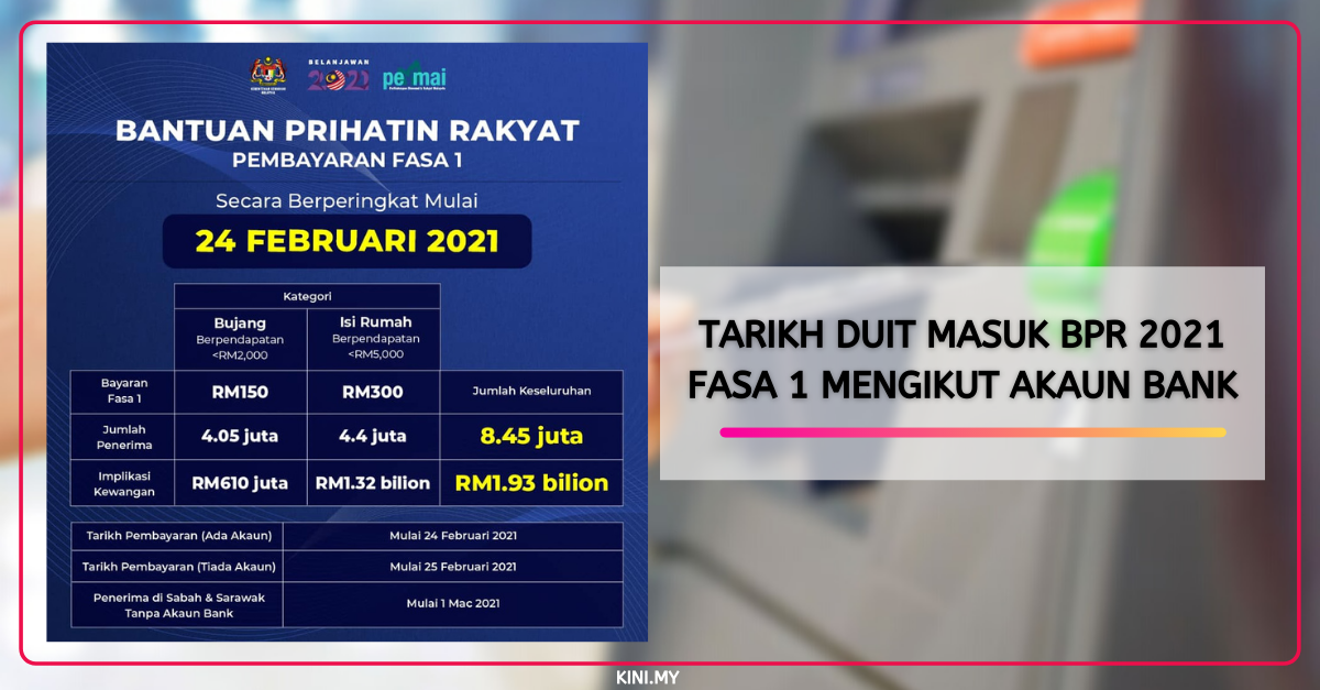 Tarikh Duit Masuk BPR 2021 Fasa 1 Mengikut Akaun Bank