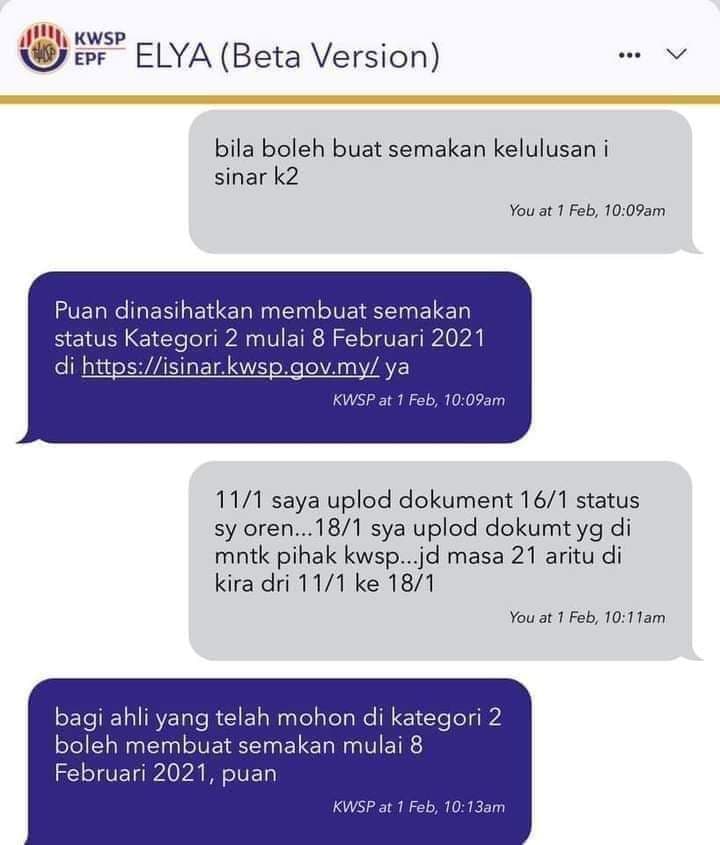 Semakan Status Permohonan iSinar Kategori 2 Mulai 8 Februari 2021