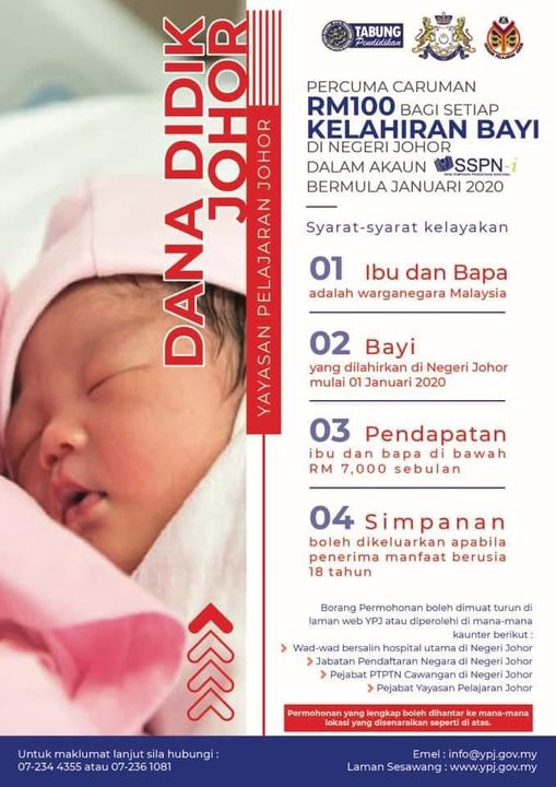 Cara Daftar Dana Didik Johor 2021. RM100 Setiap Bayi Yang Lahir Di Johor