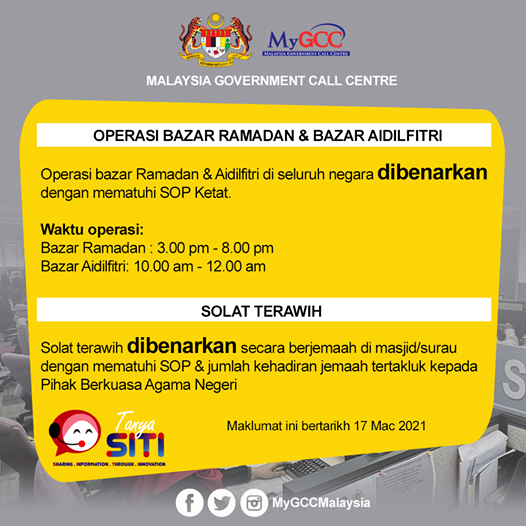 Waktu Operasi Bazar Ramadan & Bazar Aidilfitri Seluruh Negara