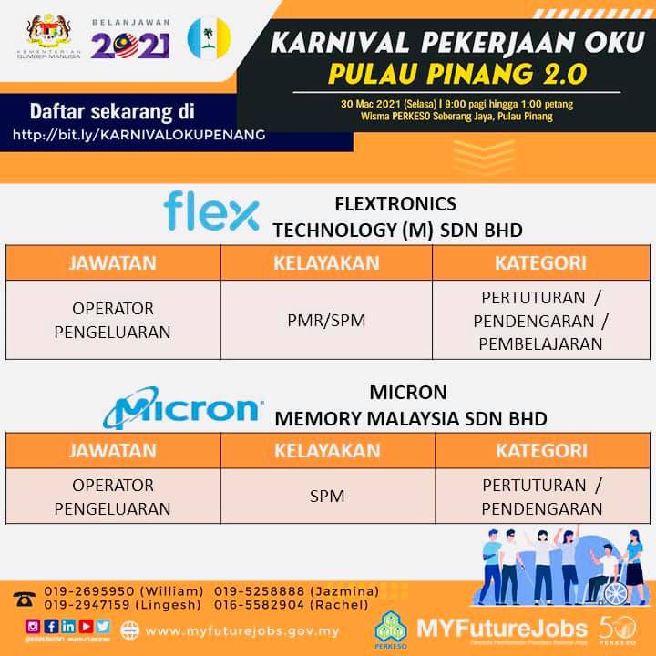 Temuduga Terbuka Karnival Pekerjaan OKU 2.0 PERKESO Pulau Pinang, 200 Jawatan Menanti Anda. Mohon Sebelum 30 Mac 2021
