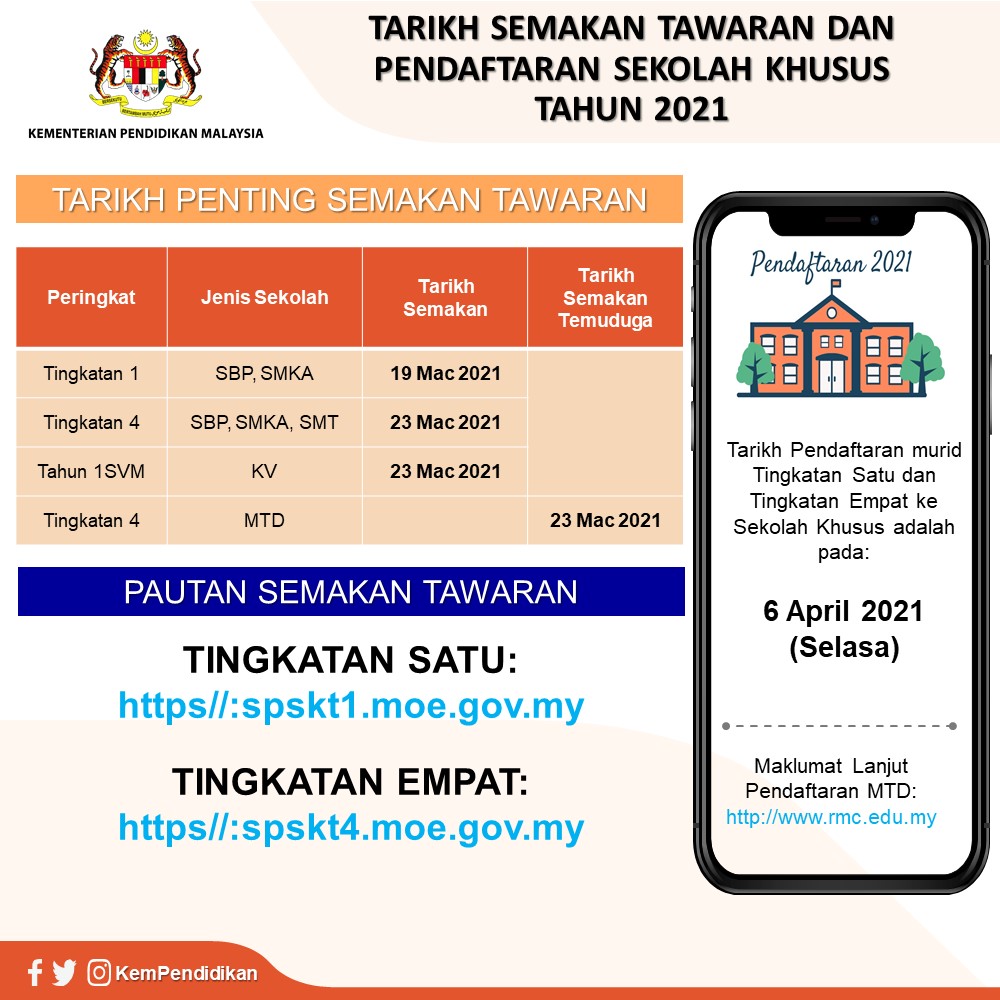 Tarikh Pendaftaran Murid Tingkatan 1 Dan 4 Sekolah Khusus Bermula 6 April