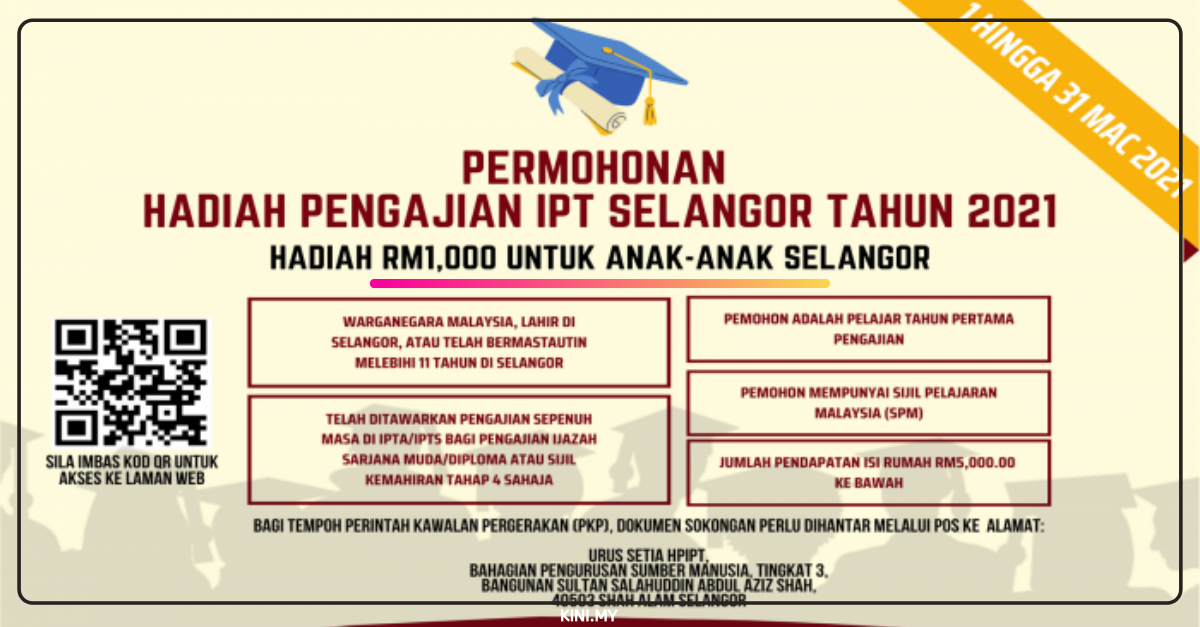 RM1,000 Buat Siswa Baharu Anak Selangor (HPIPT). Mohon Segera