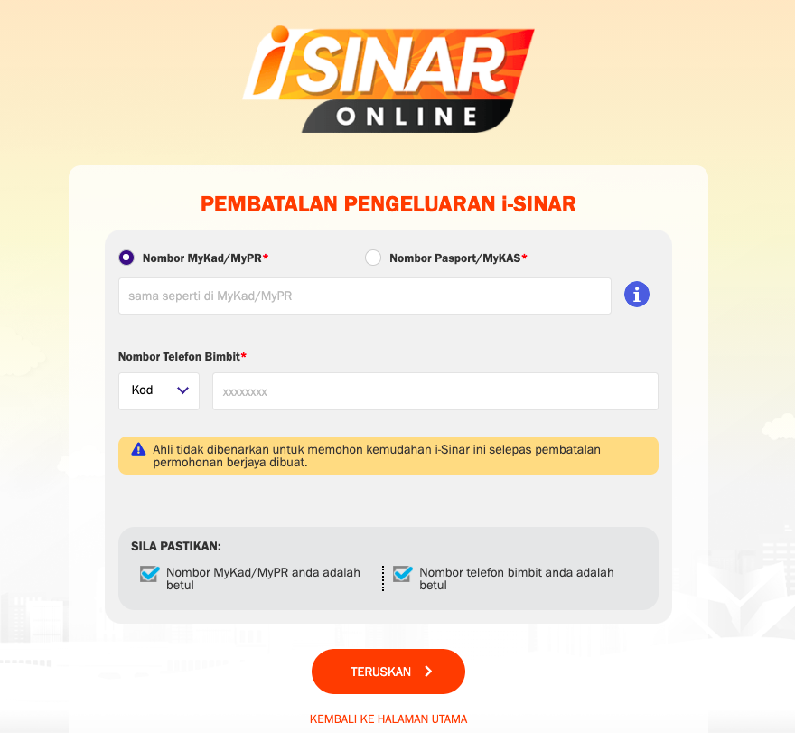 Nak Batalkan Pengeluaran iSinar? Ikut Langkah-Langkah Ini