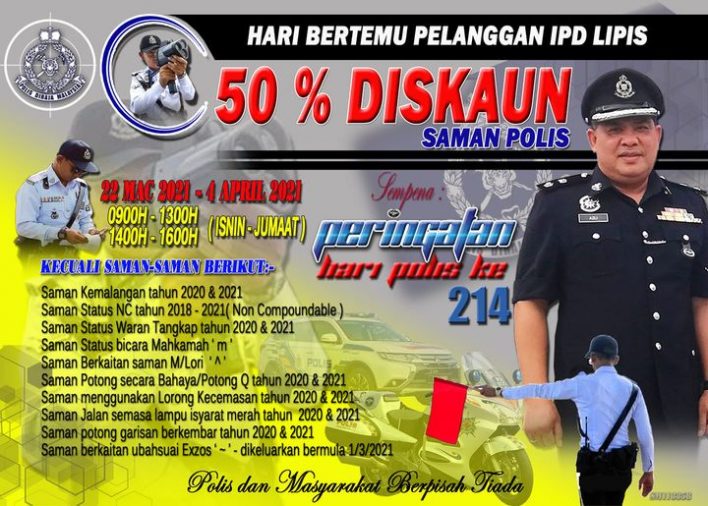 Diskaun Saman Sehingga 50% Sempena Hari Polis Yang Ke-214 Sehingga April 2021