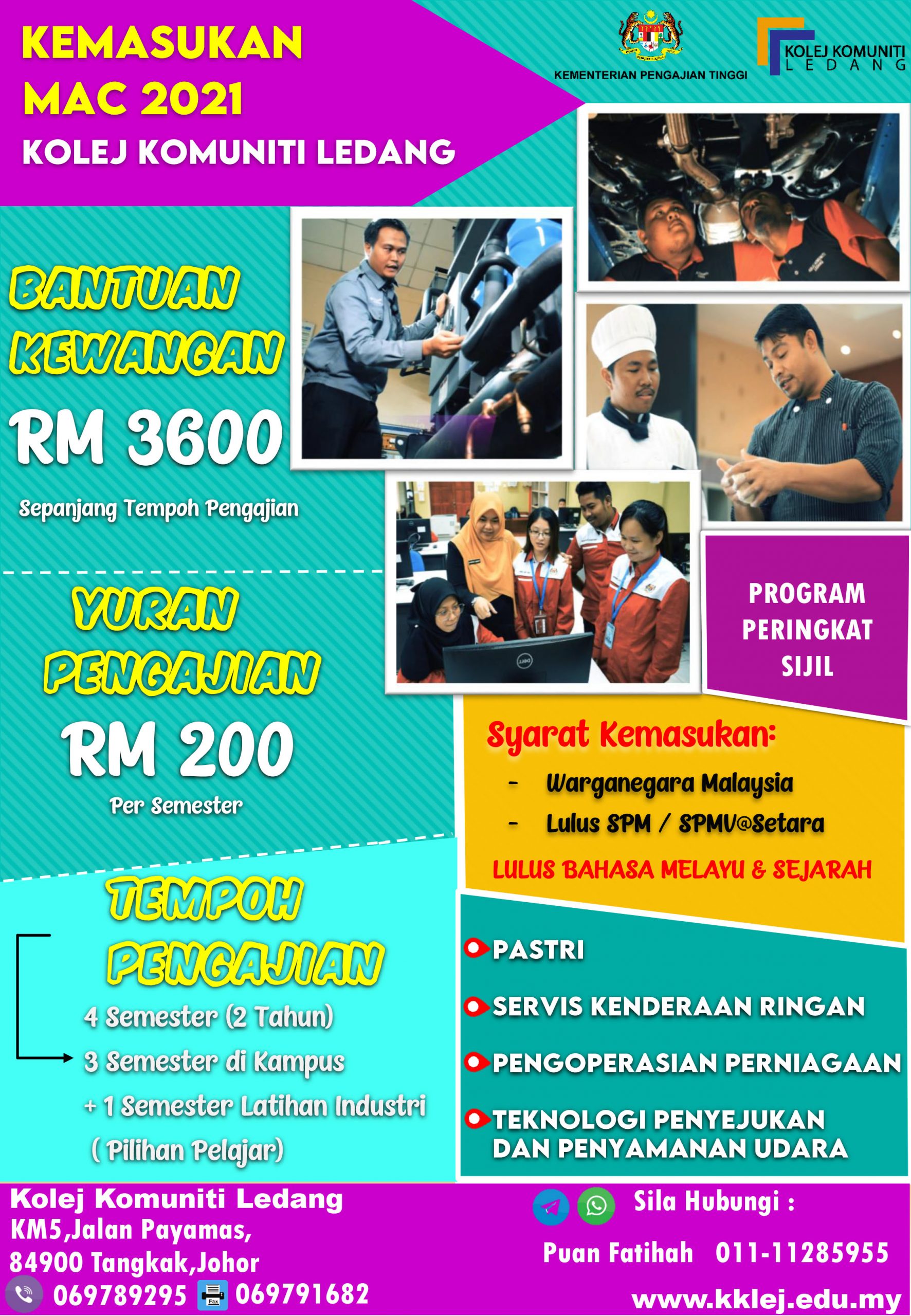 Bantuan Kewangan Sehingga RM3,600 Untuk Kemasukan Ke Kolej Komuniti Ledang Sebelum 31 Mac 2021