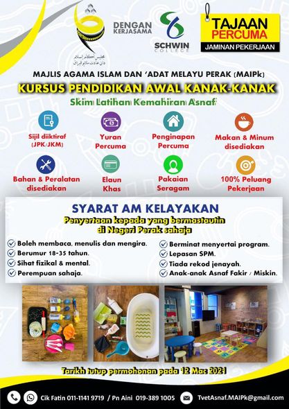 Cara Mohon Kursus Pendidikan Awal Kanak-Kanak & Kursus Jahitan Pakaian Wanita Percuma Kepada Asnaf