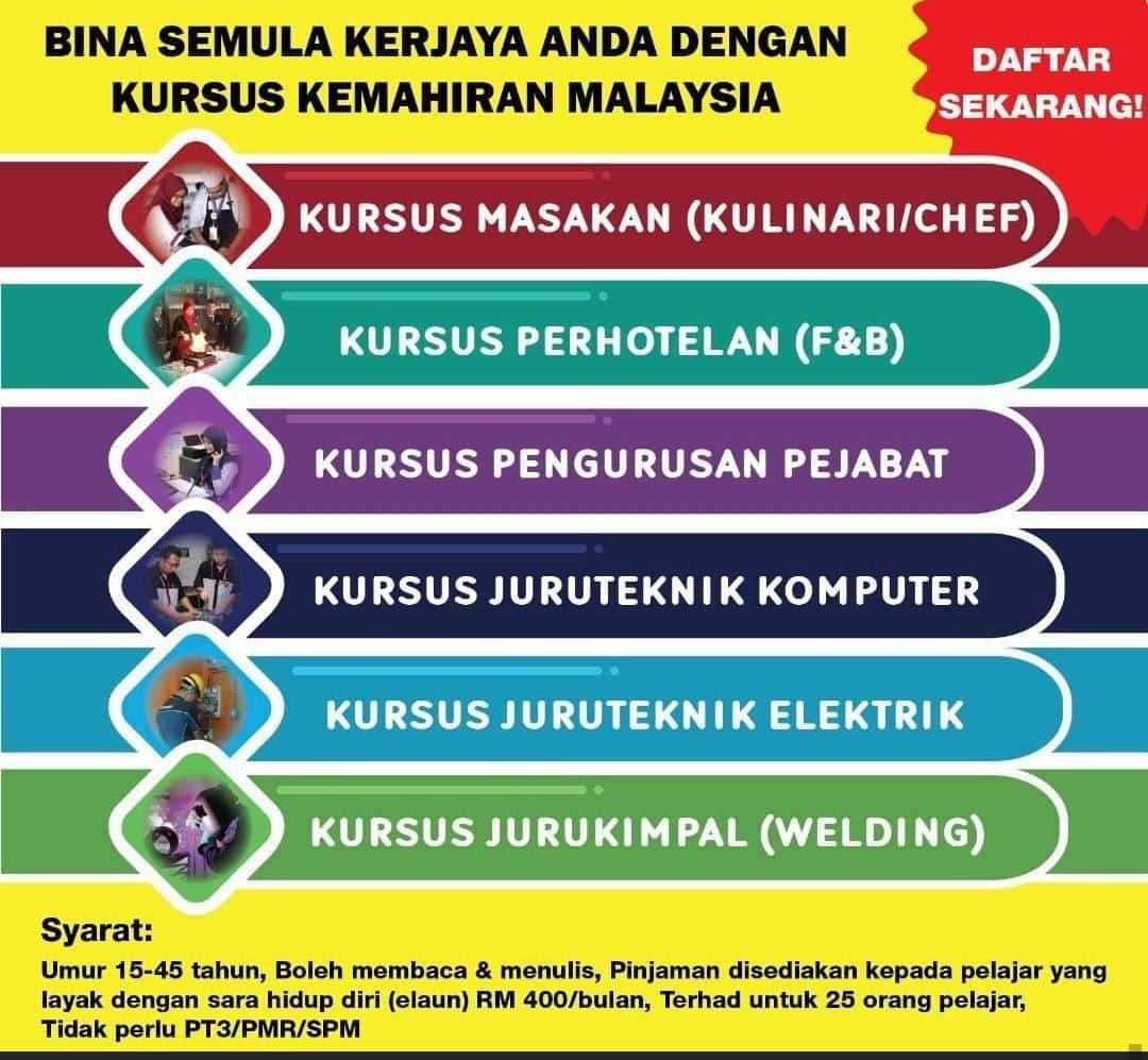 Kursus Kemahiran Malaysia Bantu Tingkatkan Kerjaya Anda Dengan Elaun RM400 Setiap Bulan. Jom Daftar Sekarang!