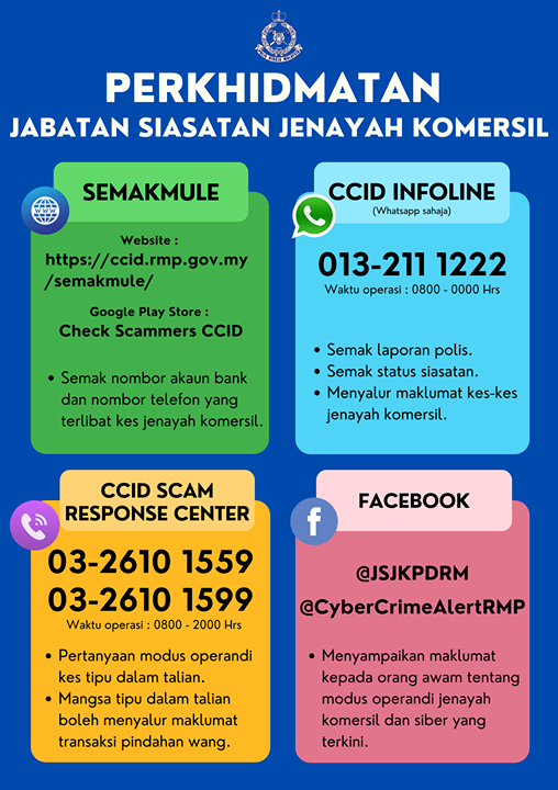 One Stop Centre CCID Scam Response Centre. Semak Scammer & Buat Aduan Sekiranya Ditipu Scammer
