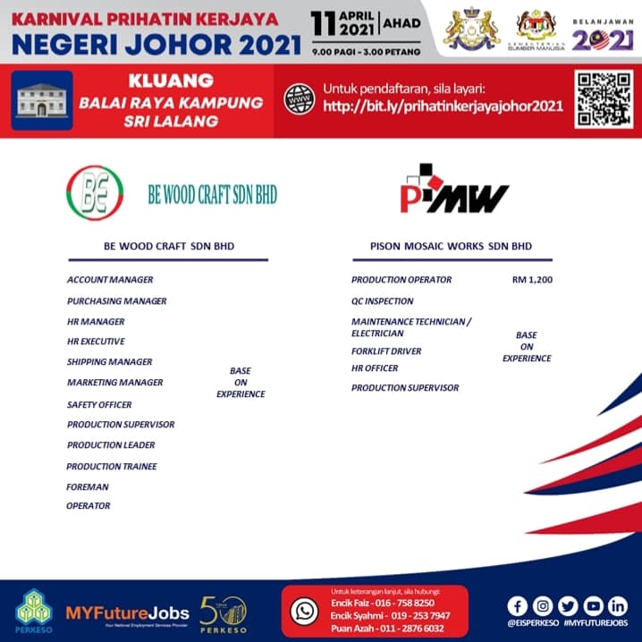 2,000 Jawatan Kosong Menanti Pencari Kerja Johor Di Karnival Prihatin Kerjaya Negeri Johor 2021