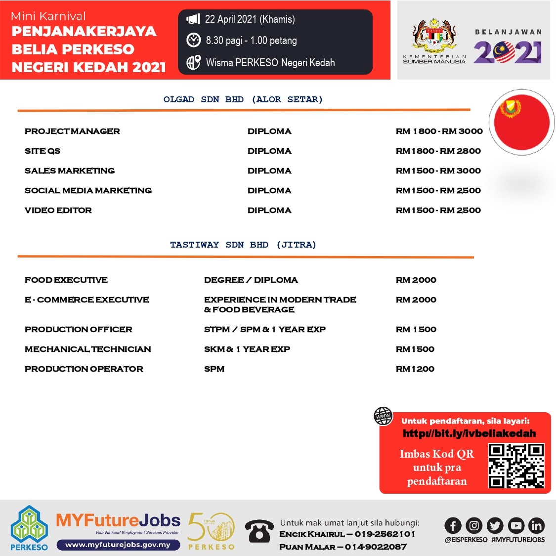 Mini Karnival PenjanaKerjaya Belia PERKESO Negeri Kedah 2021, Daftar Sebelum Terlambat!